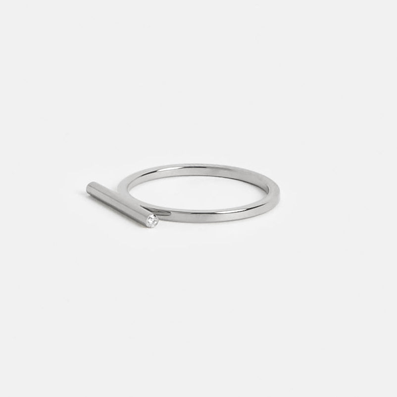 Nox Stackable Ring in 14k White Gold set with White and Black Diamonds by SHW Fine Jewelry NYC