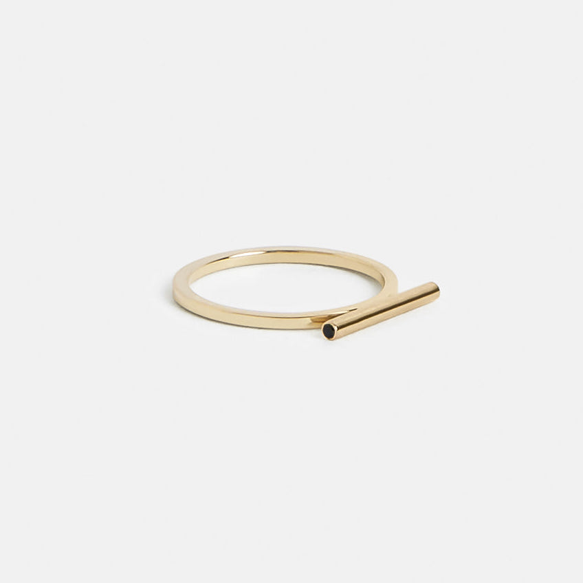 Nox Handmade Ring in 14k Gold set with White and Black Diamonds by SHW Fine Jewelry NYC