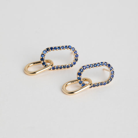 Designer Naki Earrings in 14 karat yellow gold set with sapphires and diamonds made in NYC by SHW fine Jewelry