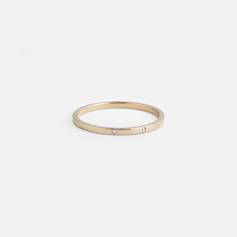 Unique Wedding Band with two tiny round mined white diamonds in solid 14k, 18k gold by SHW famous fine jewelry store in NYC nearby