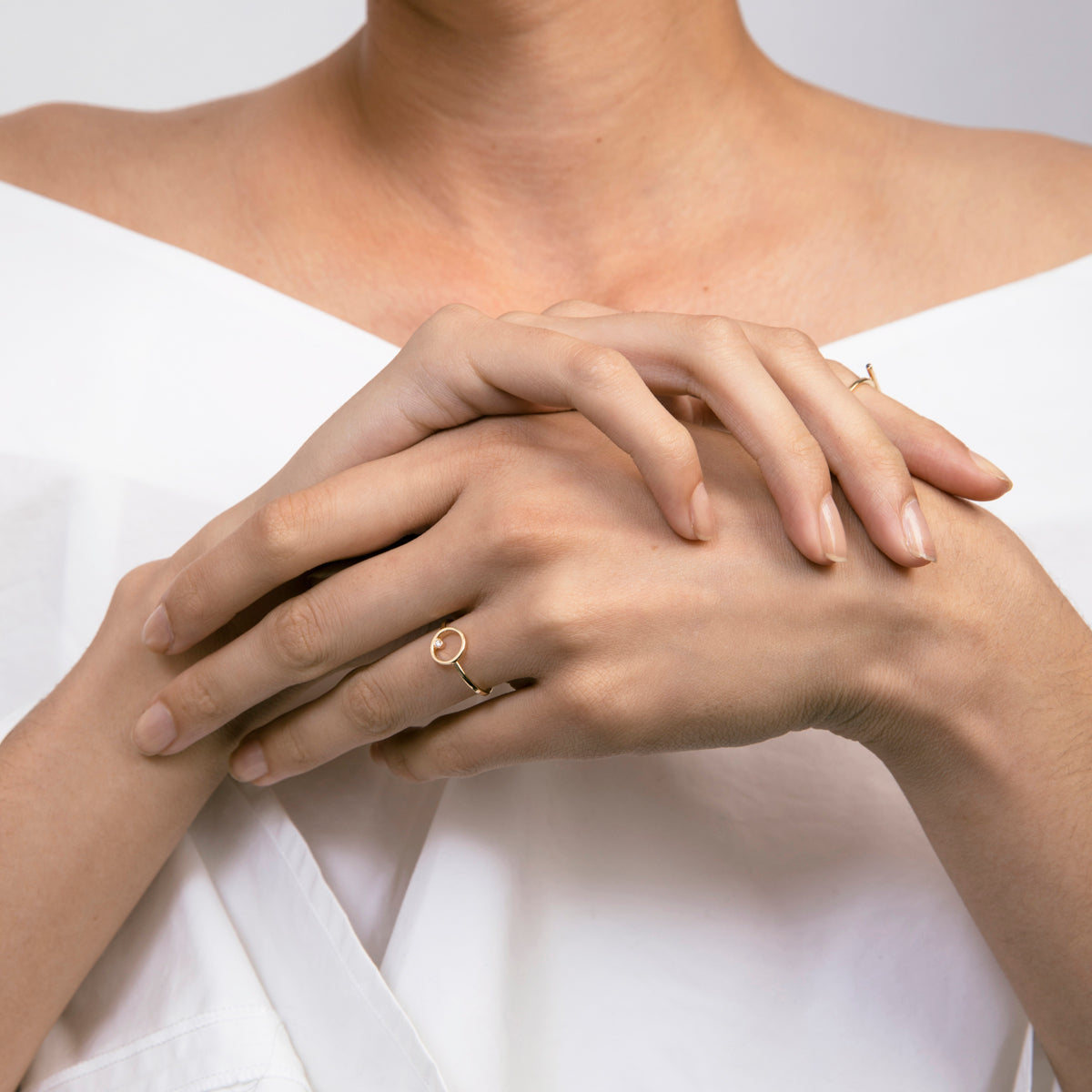 Ila Handmade Ring in 14k Gold set with White Diamond by SHW Fine Jewelry NYC