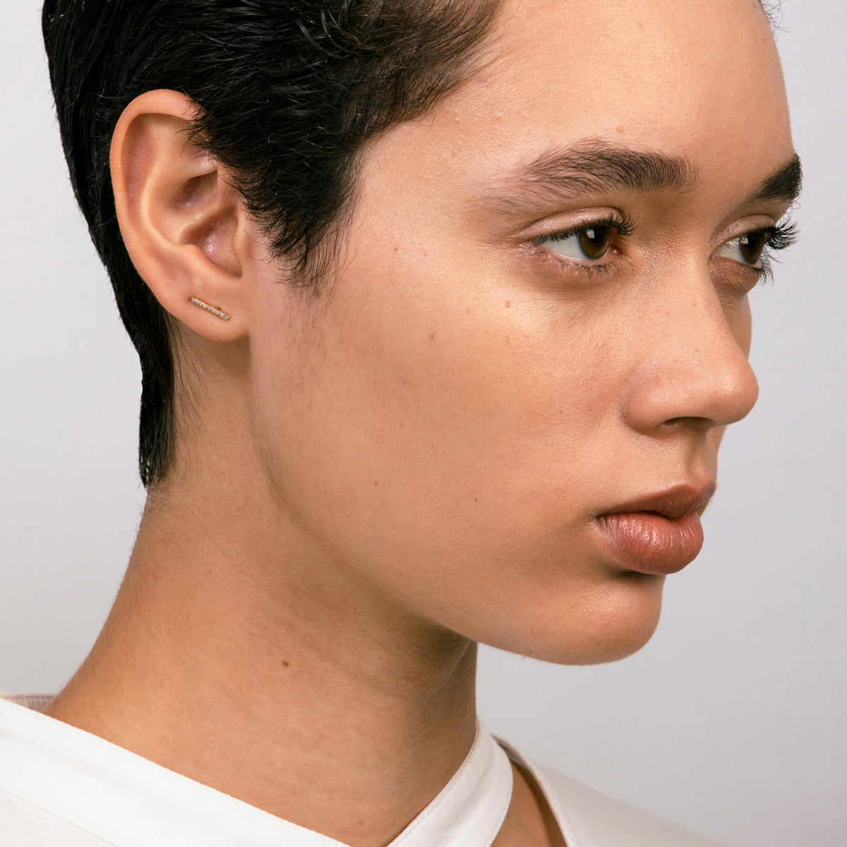 Veva Handmade Bar Stud in 14k Gold set with White Diamonds By SHW Fine Jewelry NYC