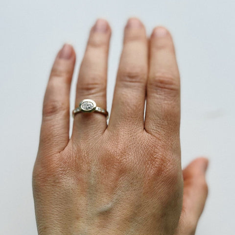 Thick Band Bezel Engagement Ring with East West Oval laboratory made diamond 14k yellow gold SHW famous fine jewelry stores Manhattan