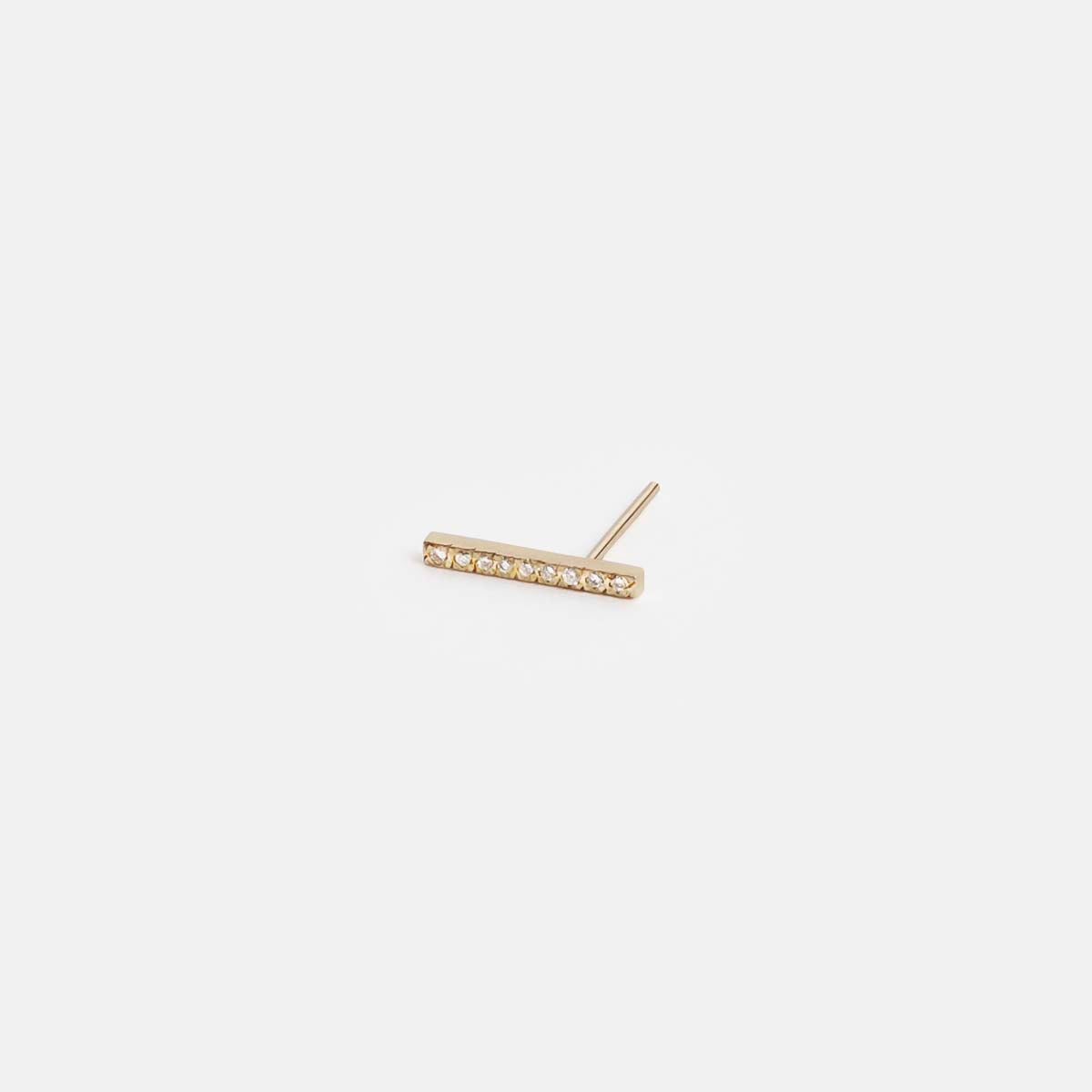 Veva Thin Bar Stud in 14k Gold set with White Diamonds By SHW Fine Jewelry NYC