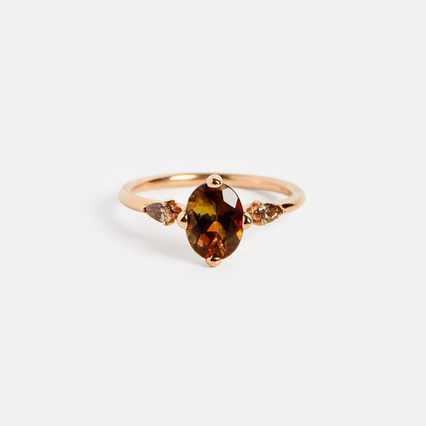 Three Stone Veli Ring with Andalusite and Cognac Diamonds in Gold