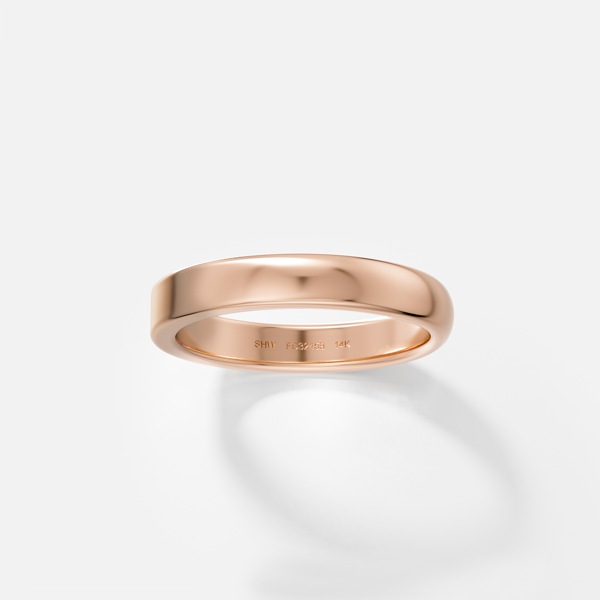 14k rose gold band combining straight edges and curved surface