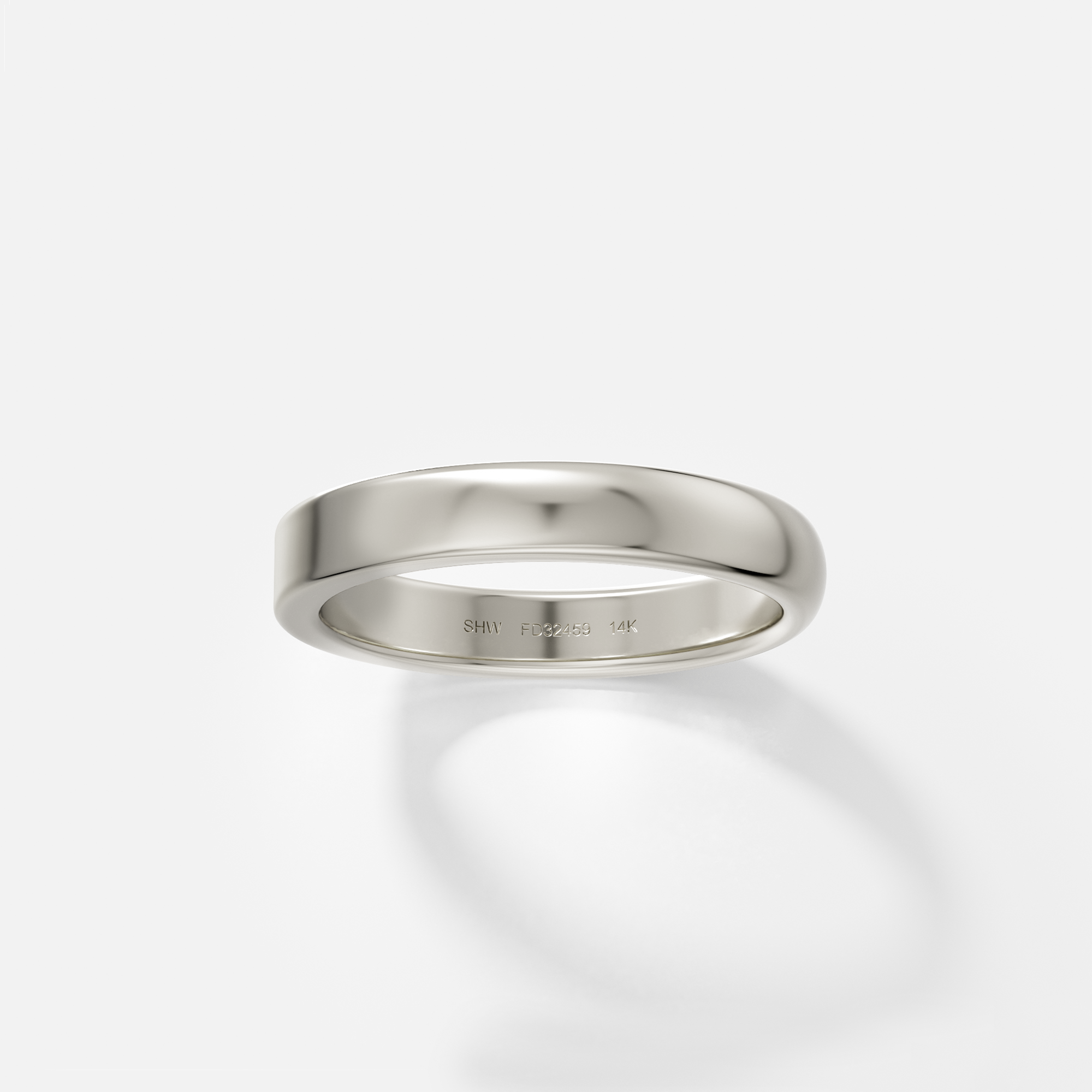 14k white gold modern wedding band with mixed flat and rounded profile