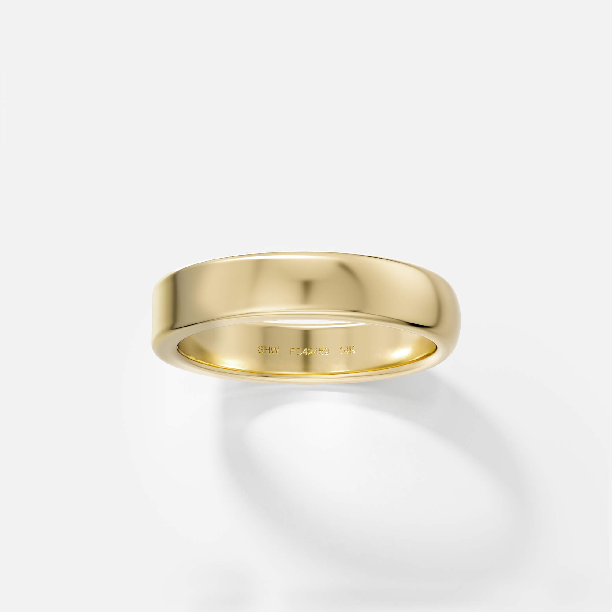 14k yellow gold 4mm wedding band with half flat and half rounded profile