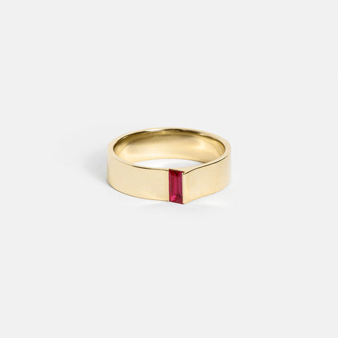 Unique Shape Stackable Wedding Band with Baguette Cut Red Ruby Gemstone in solid 14k yellow gold by SHW best fine jewelry shop in NYC