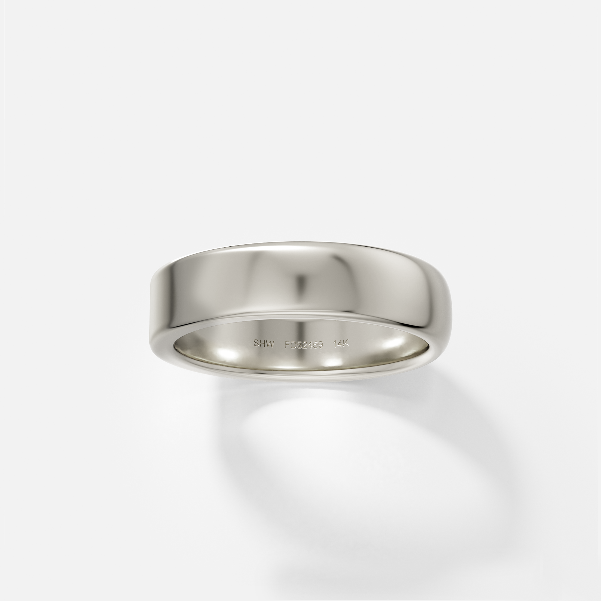 14k white gold wide wedding band with mixed flat and rounded design