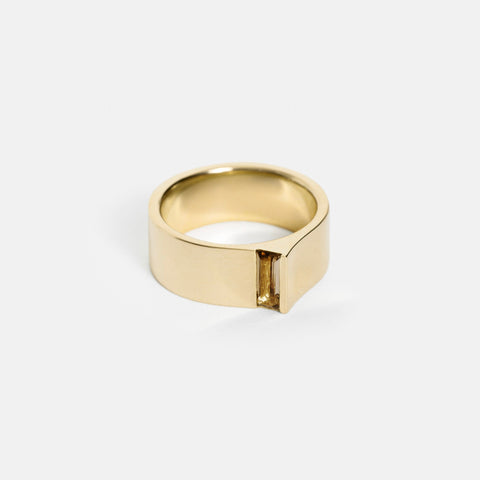 Unique Shape Sculptural Wedding Band with Baguette Cut Smoky Quartz in solid 14k yellow gold by SHW best fine jewelry shop in NYC