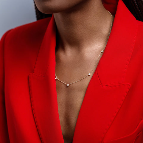 Designer Necklace with bezel set lab grown white diamonds in solid 14k 18k gold by SHW best fine jewelry stores in downtown NYC