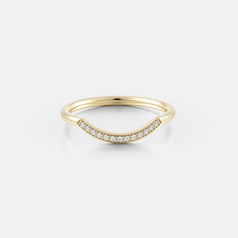 Dainty Round Curved Pave Diamonds Wedding Band stack with low setting in Solid 14k yellow gold by SHW coolest fine jewelry store in NYC