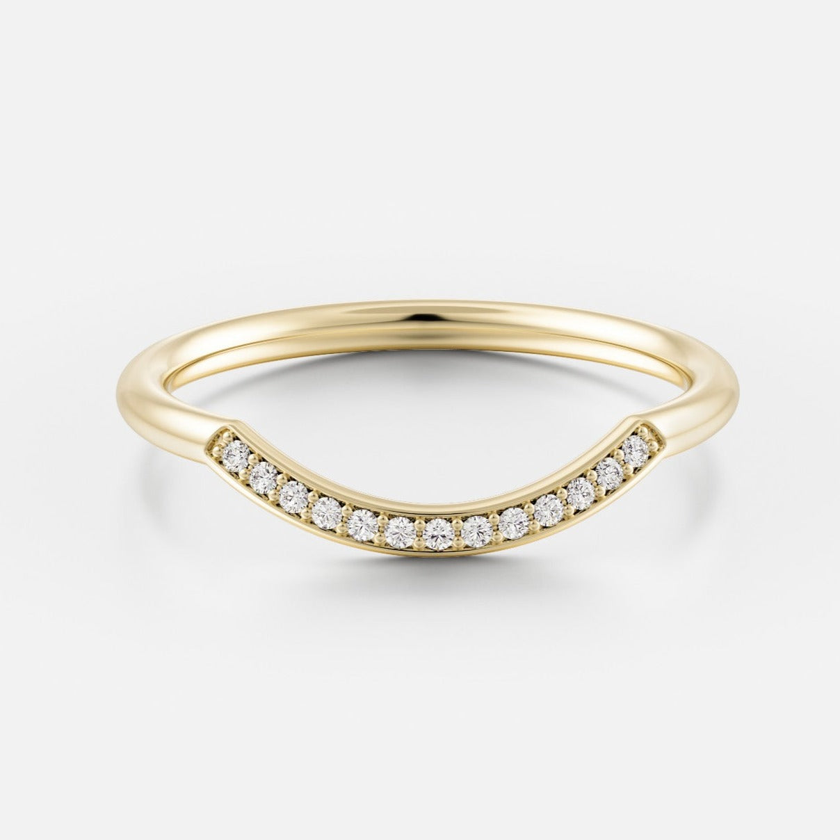 Delicate Pave Diamond Wedding Ring With Curve for stacking with lower set engagement ring in Solid 14 karat gold by SHW fine jewelry NYC