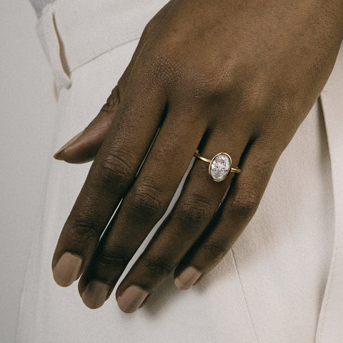 Thin Stack Engagement Ring with Oval 1.0ct 2.0ct 3.0ct lab grown natural diamond in 14 karat 18 karat by SHW Fine Jewelry Soho LES