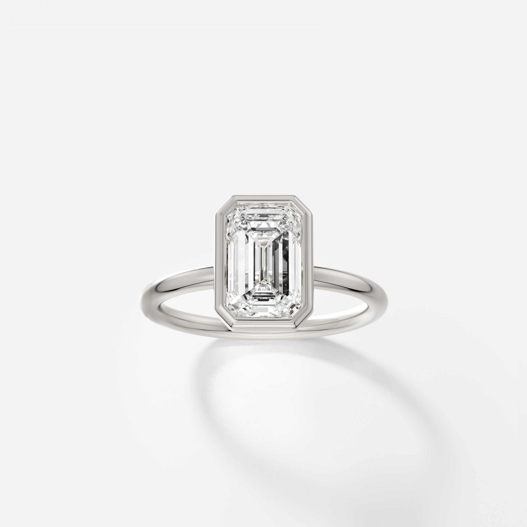 ARTI thin round band with North South Emerald Cut Profile Bezel Set Simple Diamond Gemstone Engagement Ring Setting in recycled 14k Gold or platinum by SHW Fine Jewelry New York City