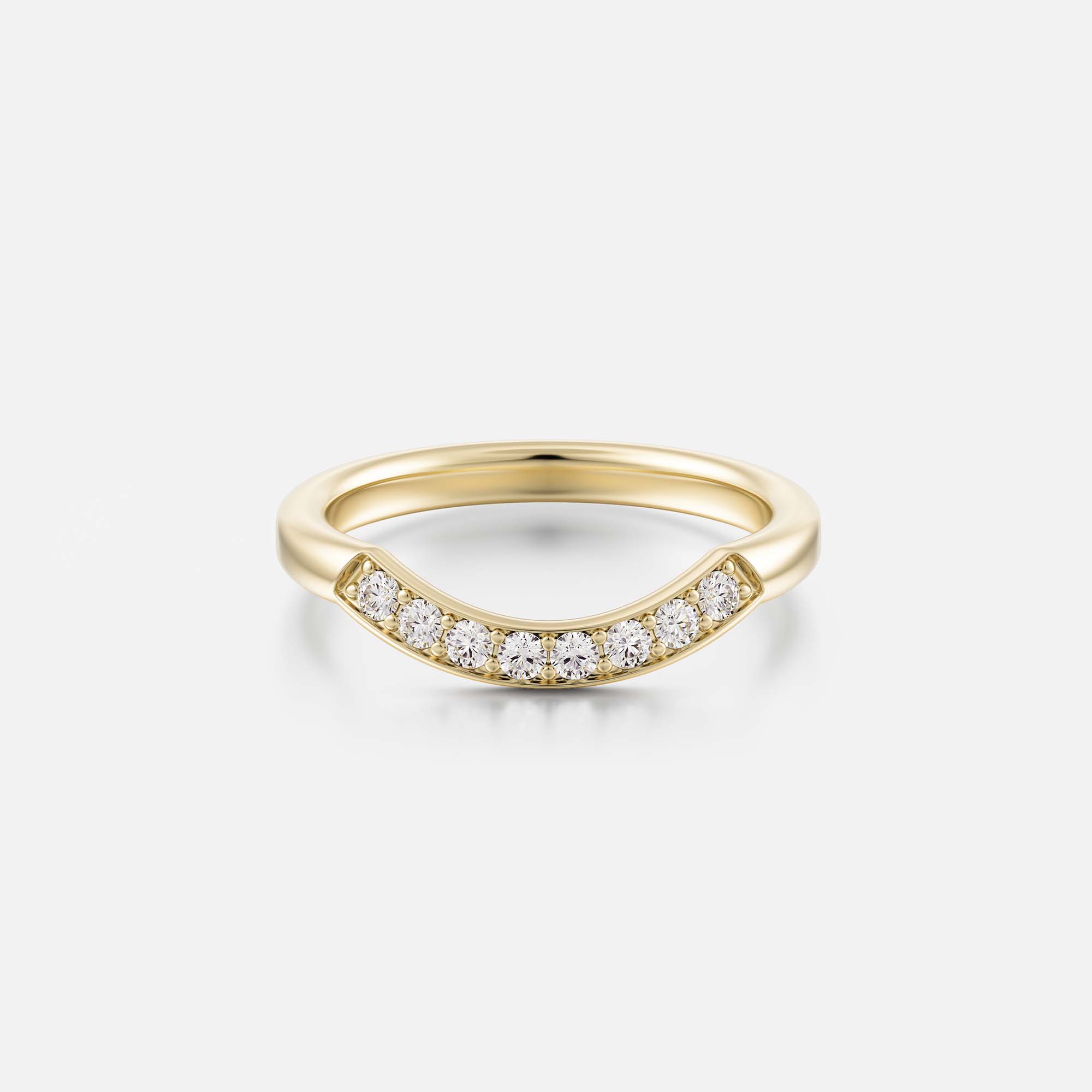 14k yellow gold curved wedding band set with pavé white diamonds