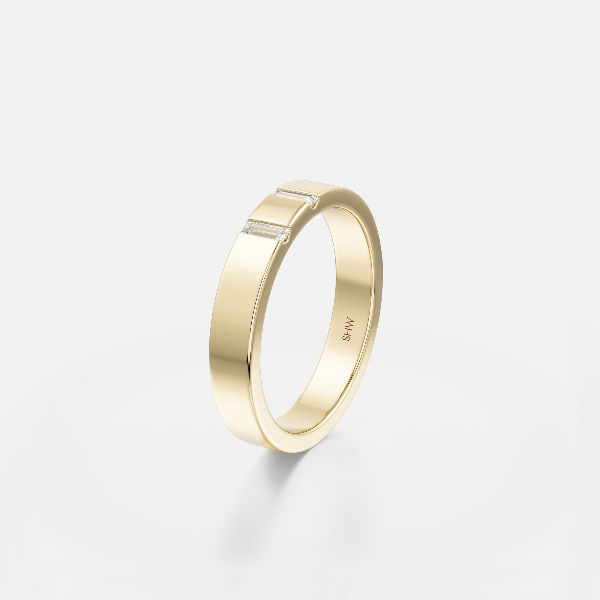 Contemporary Statement Ring with baguette cut ethical mined white diamond in solid 14 or 18 karat gold by SHW cool fine jewelry store in NYC