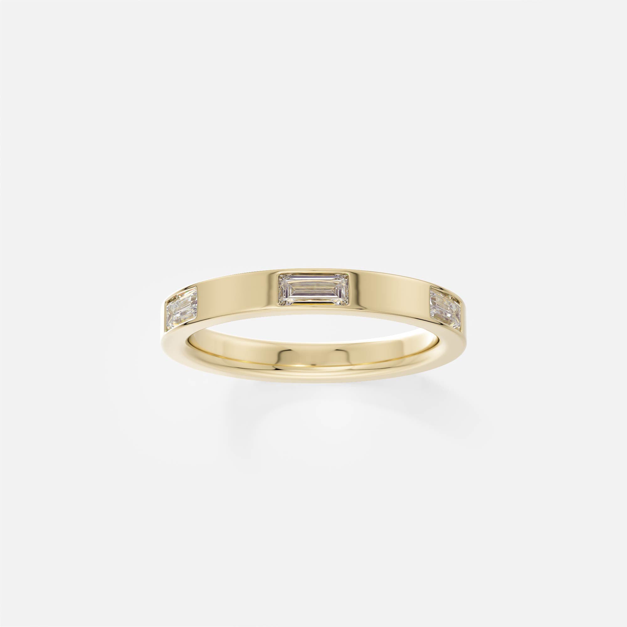 14k yellow gold 3mm flat wedding band with baguette-cut diamond eternity