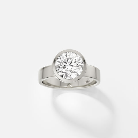 Contemporary style Engagement Ring with Round Lab grown Natural Diamond 14k 18k yellow white rose gold platinum SHW Fine Jewelry NYC 

