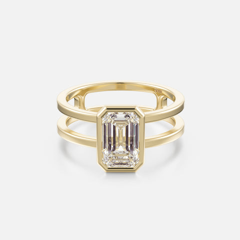 Double-band Engagement Ring design with Emerald-cut lab grown mined diamond in 14k 18k gold platinum by SHW best fine jewelry stores NYC