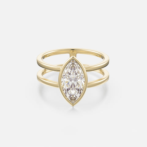 Double band bezel engagement ring with North South marquise diamond 14k 18k gold platinum SHW Fine Jewelry NYC