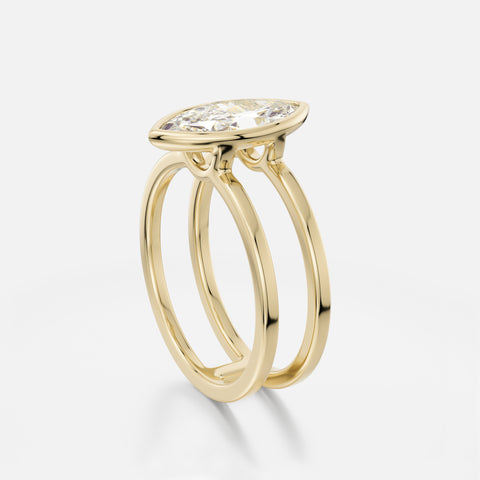 Bezel-set North South marquise engagement ring with sleek double band design 14k 18k gold SHW Jewelry Manhattan NYC