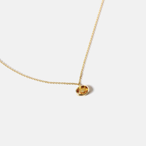 Oval citrine pendant necklace east west set November birthstone dainty chain in yellow white rose gold SHW fine jewelry NYC