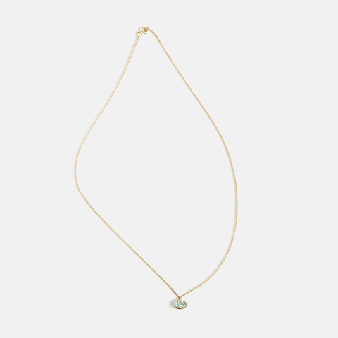 Oval aquamarine gemstone pendant on simple gold chain March birthstone necklace in 14k 18k SHW handmade jewelry NYC
