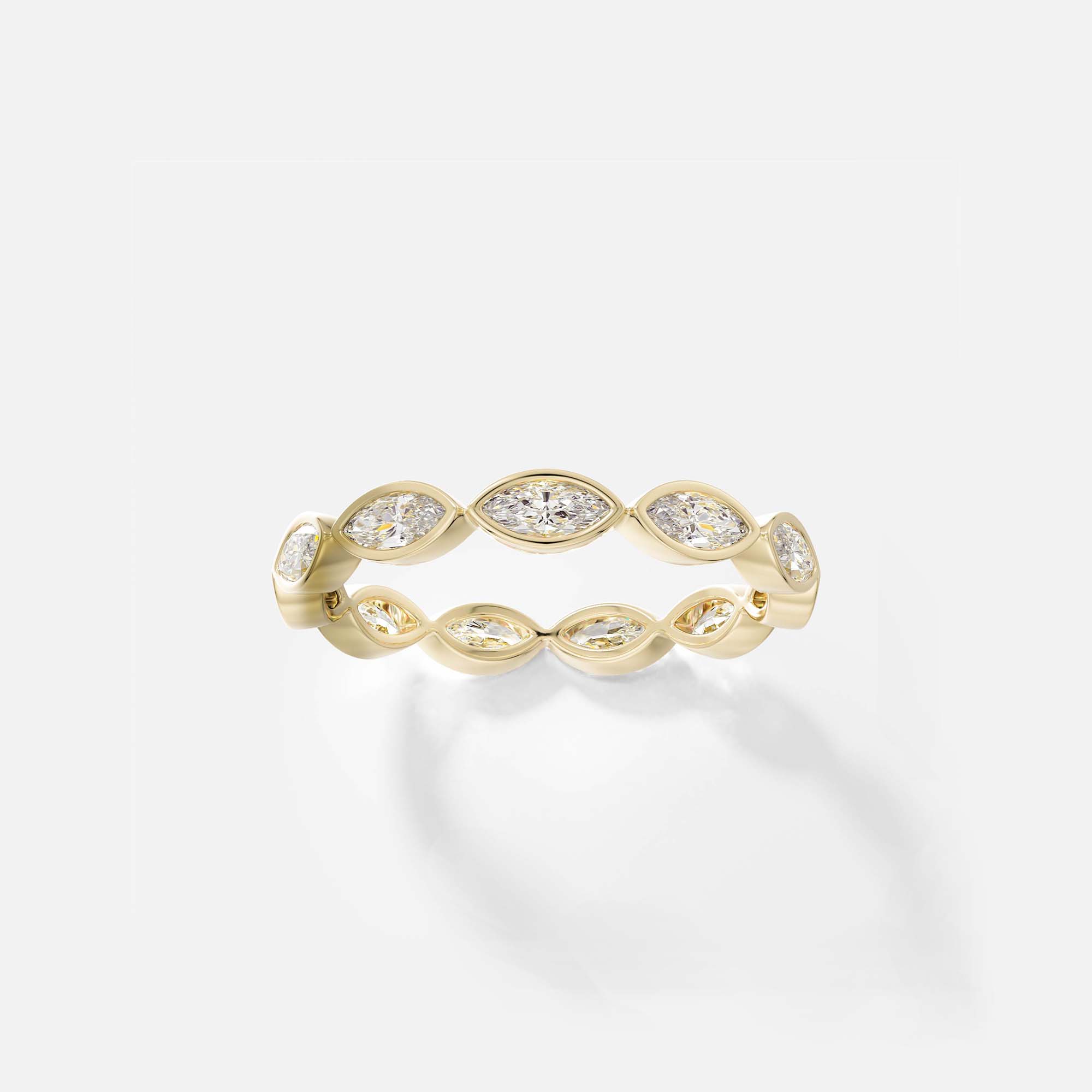 14k yellow gold wedding band with bezel-set marquise diamonds