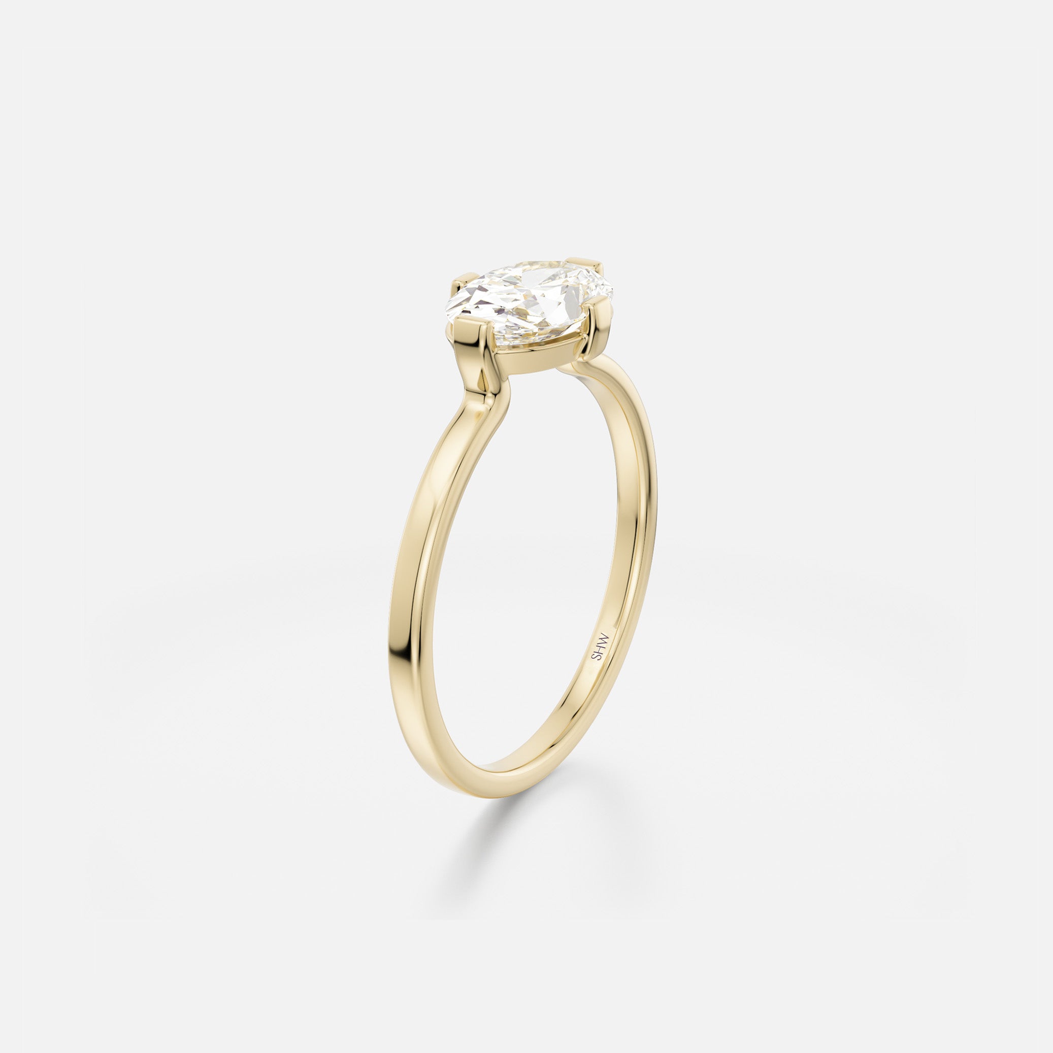 Ema Flat Band with Oval East West Minimalist Engagement Ring Setting handcrafted by SHW Fine Jewelry New York City
