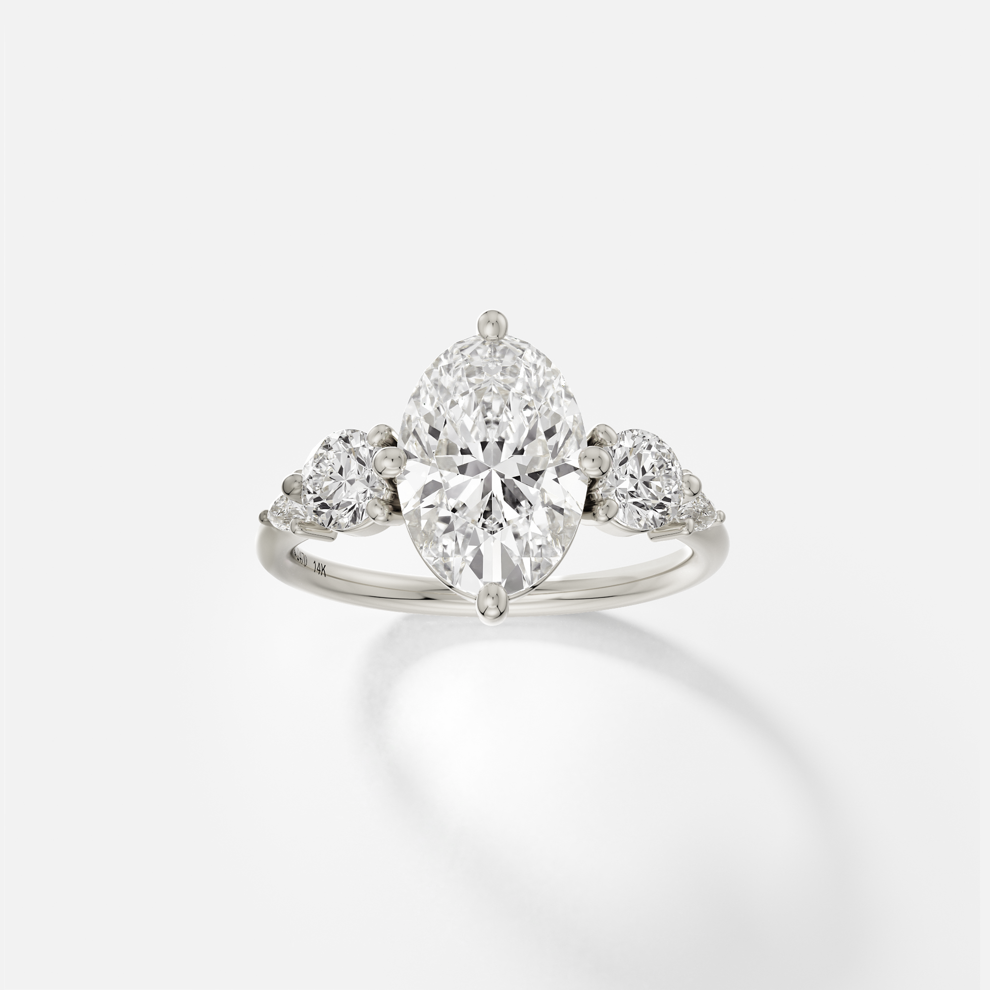 Side Stone Prongs Set Engagement Ring Design with Oval lab made natural canada diamond in 14k 18k gold SHW Jewelry Stores nearby NYC NJ