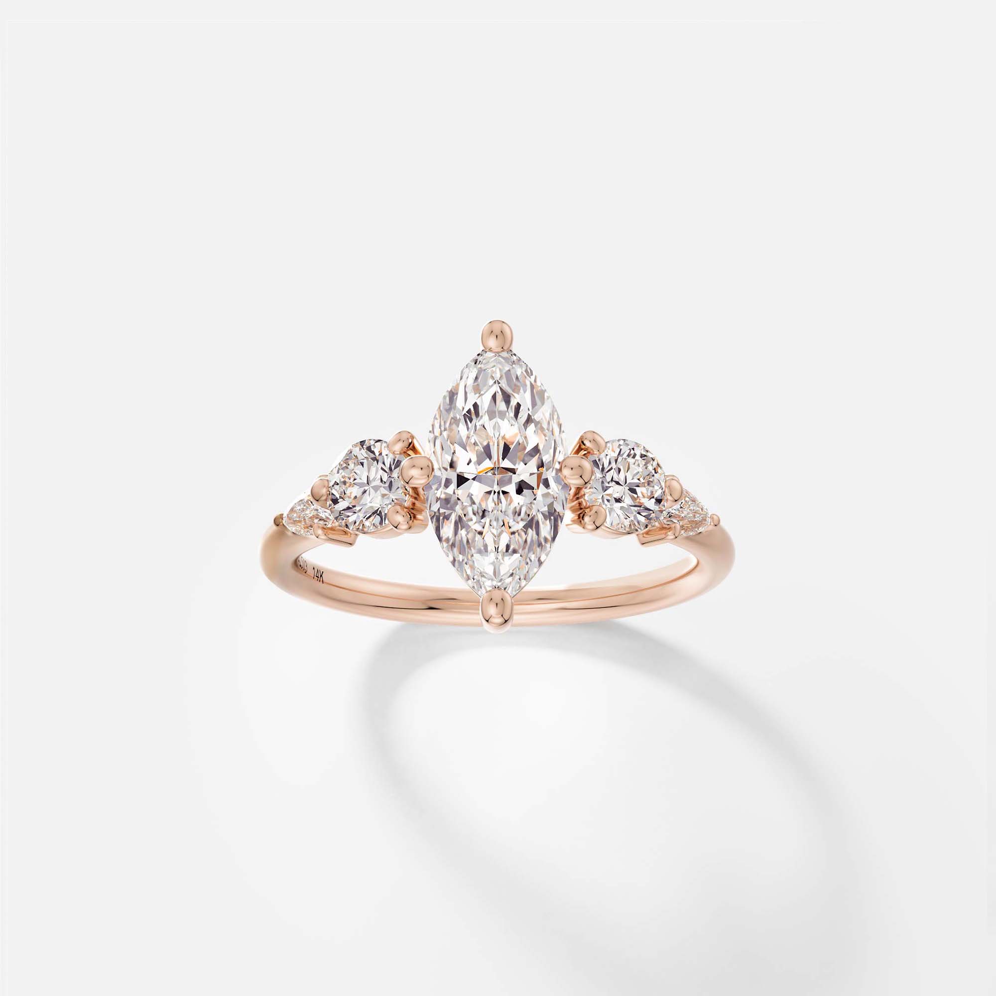 Delicate Multi-Stone Engagement Ring Prongs Set Marquise Round laboratory Canadian diamond 14k 18k SHW coolest fine jewelry store