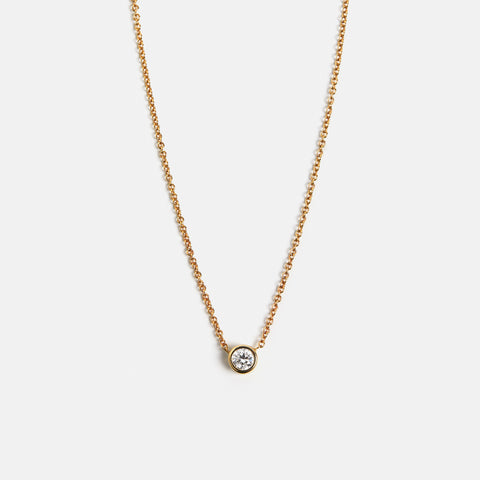 Simple dainty chain necklace with brilliant cut round lab grown white diamond pendant in solid 14k gold by SHW cool fine jewelry stores NYC