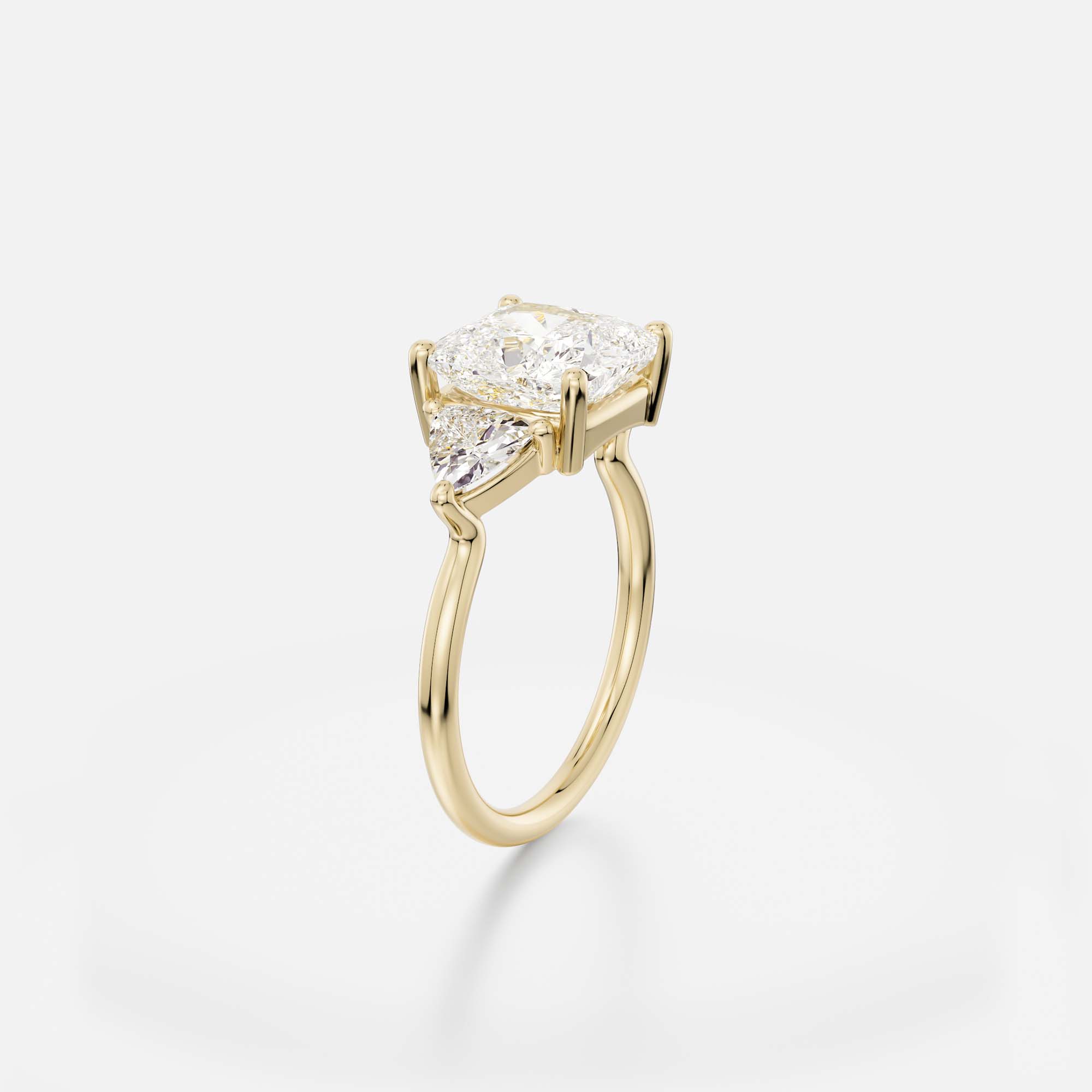 Three stone cushion cut ring with trillion diamond accents 14k 18k gold platinum SHW fine jewelry NYC