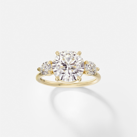Round center engagement ring with round side diamonds three stone cluster 14k 18k gold platinum SHW Fine Jewelry NYC