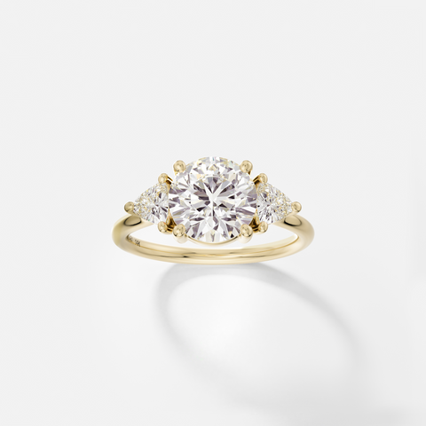 Round cut engagement ring with trillion side diamonds three stone cluster 14k 18k gold platinum SHW Fine Jewelry NYC