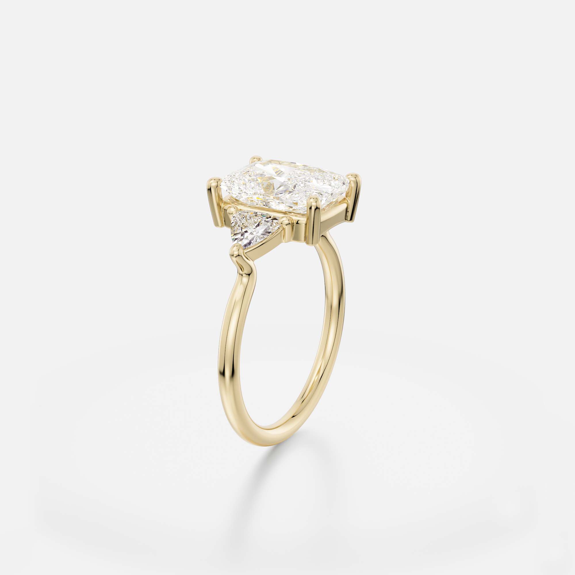 Three stone cushion cut ring with trillion diamond accents north south setting 14k 18k gold platinum SHW fine jewelry NYC