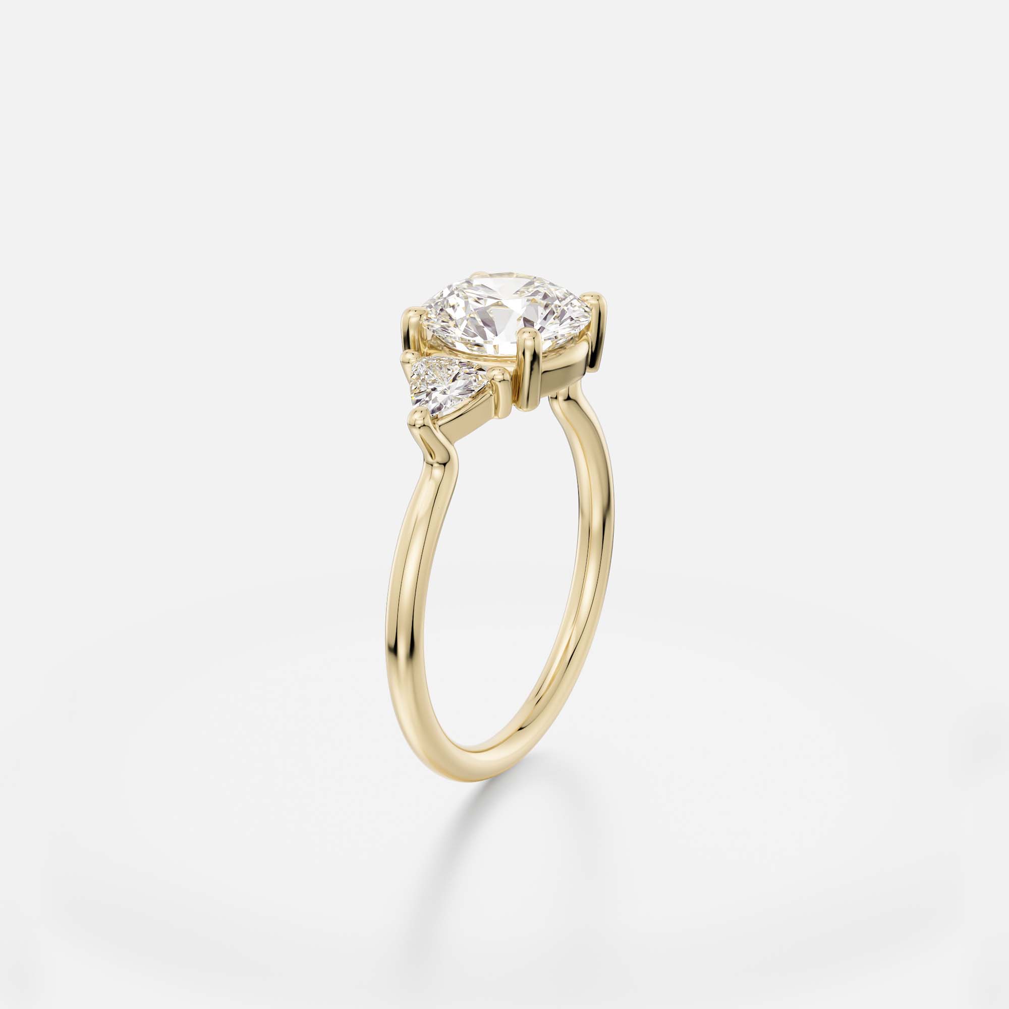 Three stone round cut ring with trillion diamond accents 14k 18k gold platinum SHW fine jewelry NYC