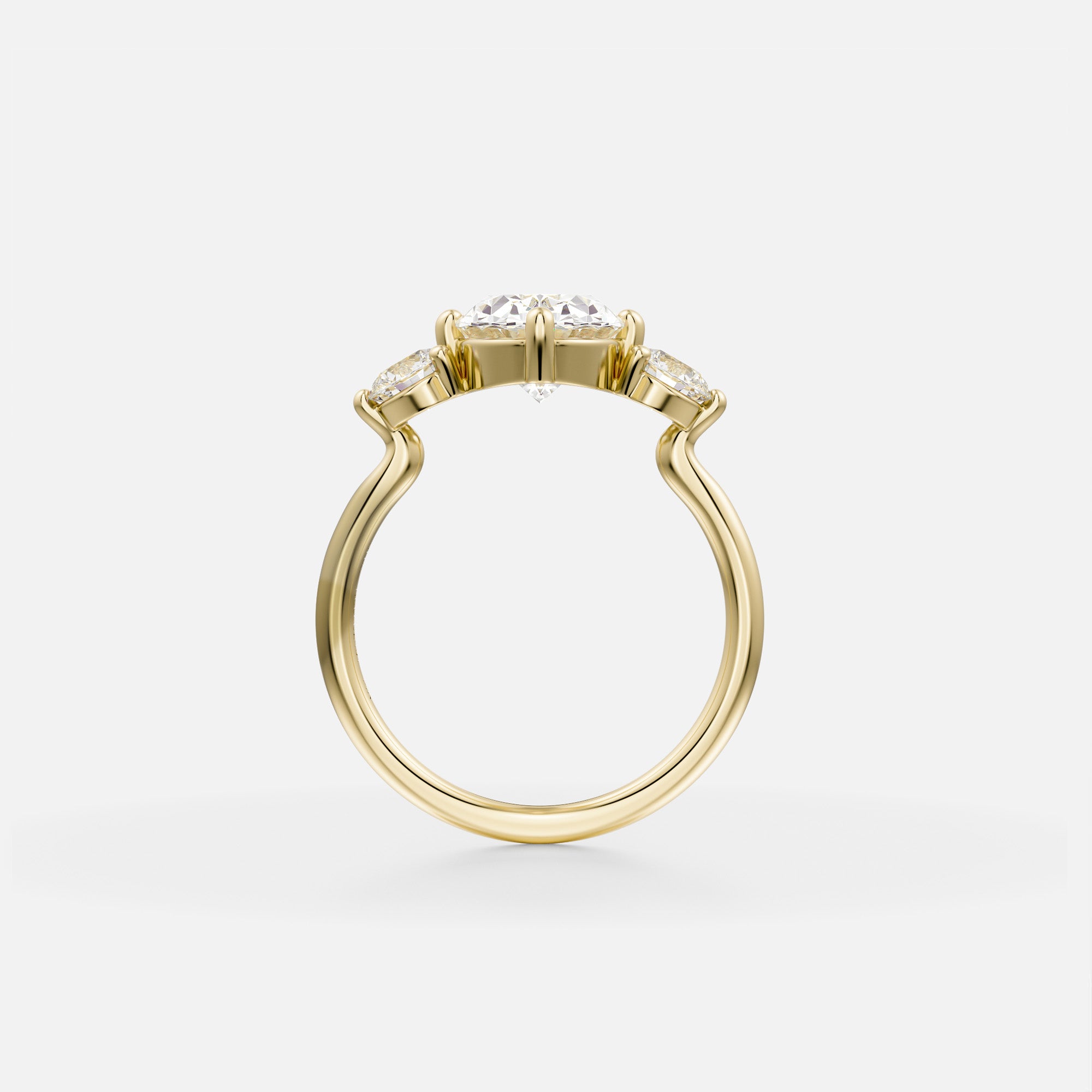 Three stone prong set stones on side Engagement Ring with Oval lab grown mined diamond 14k 18k gold SHW Best Jewelry Stores Manhattan NYC