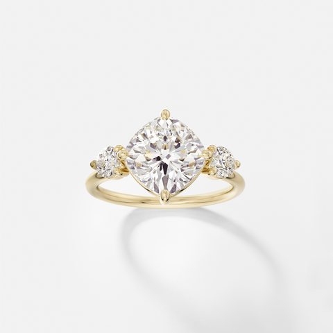 Three stones modern Engagement Ring Setting with tilted cushion lab-grown natural Diamond 14k 18k gold or platinum by SHW Fine Jewelry NYC