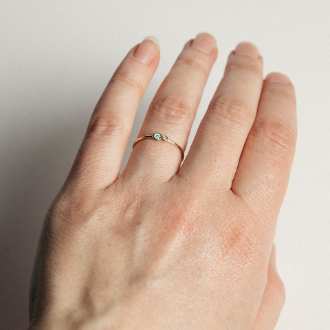 Kiki ring with round aquamarine and diamond thin band 14k 18k yellow white or rose gold SHW handmade jewelry NYC