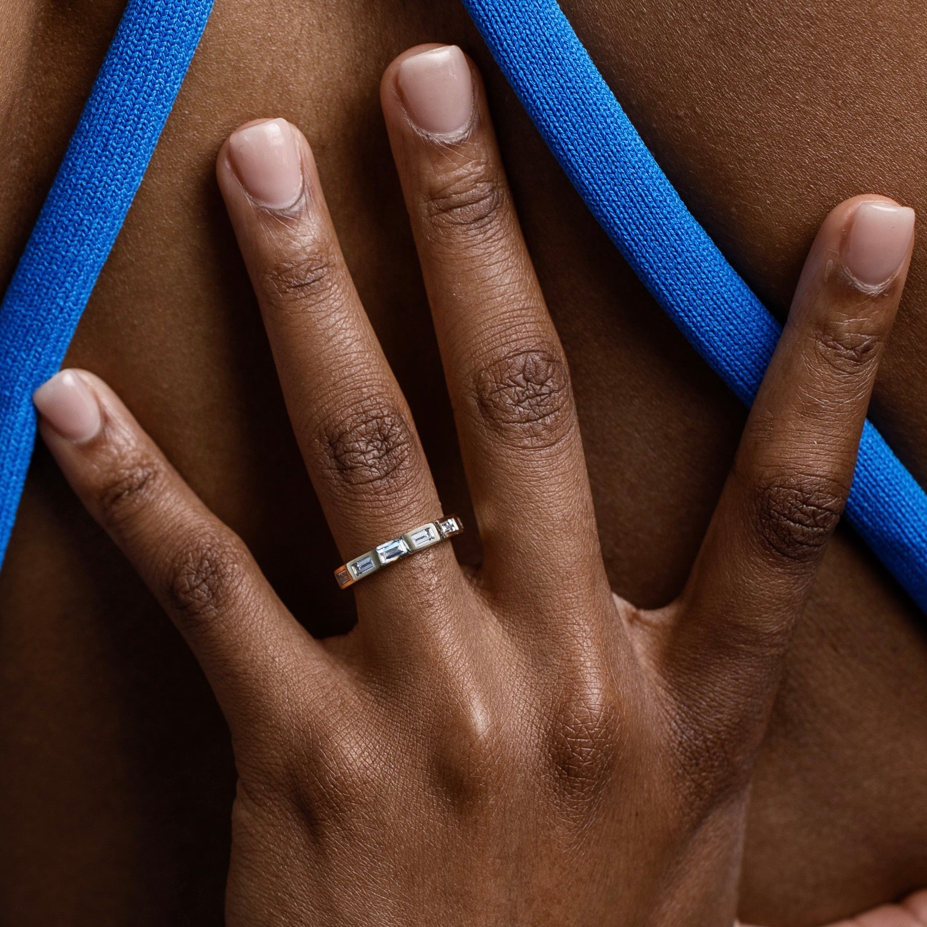 Cool Chunky Wedding Band with eternity of baguette-cut lab grown diamonds in 14k, 18k gold, platinum SHW cool fine jewelry store NYC