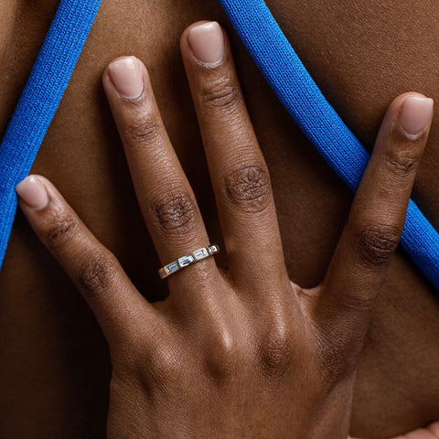 Cool Chunky Wedding Band with eternity of baguette-cut lab grown diamonds in 14k, 18k gold, platinum SHW cool fine jewelry store NYC