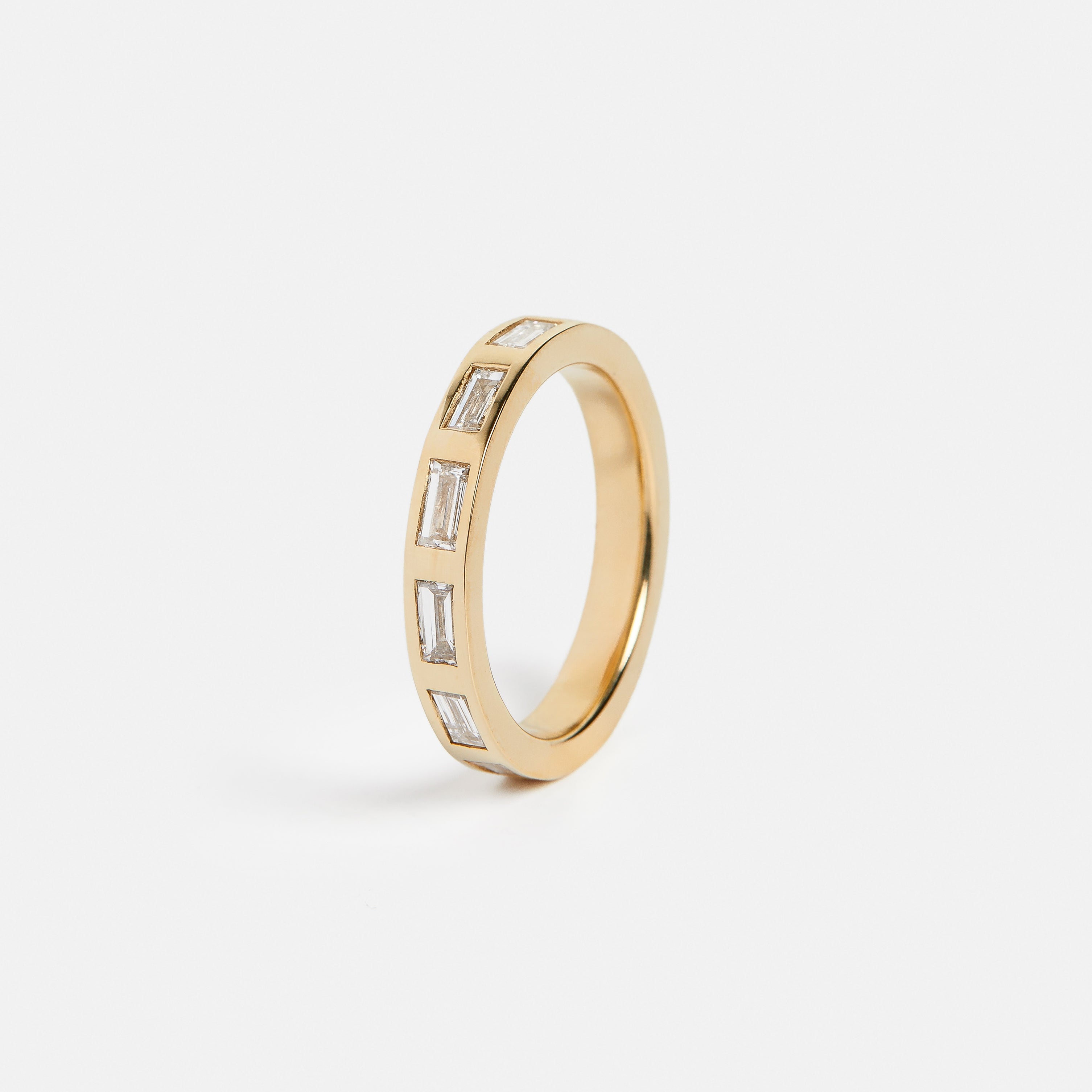 Minimalist Wide Wedding Band with eternity of baguette-cut lab grown diamonds in 14k, 18k gold, platinum SHW cool fine jewelry store NYC