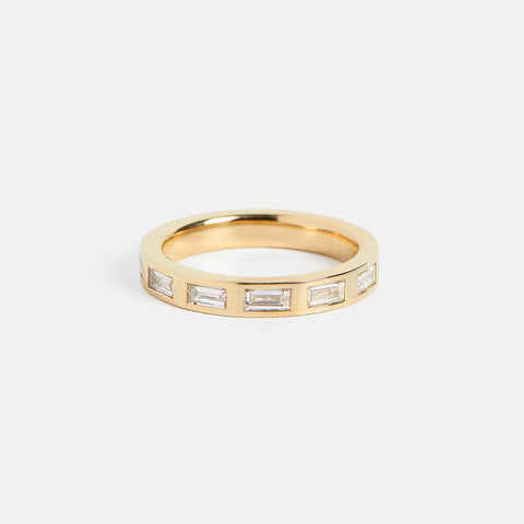 Unique womens chunky wedding band with eternity of baguette cut lab diamonds in solid 14k, 18k gold or platinum by SHW fine jewelry NYC