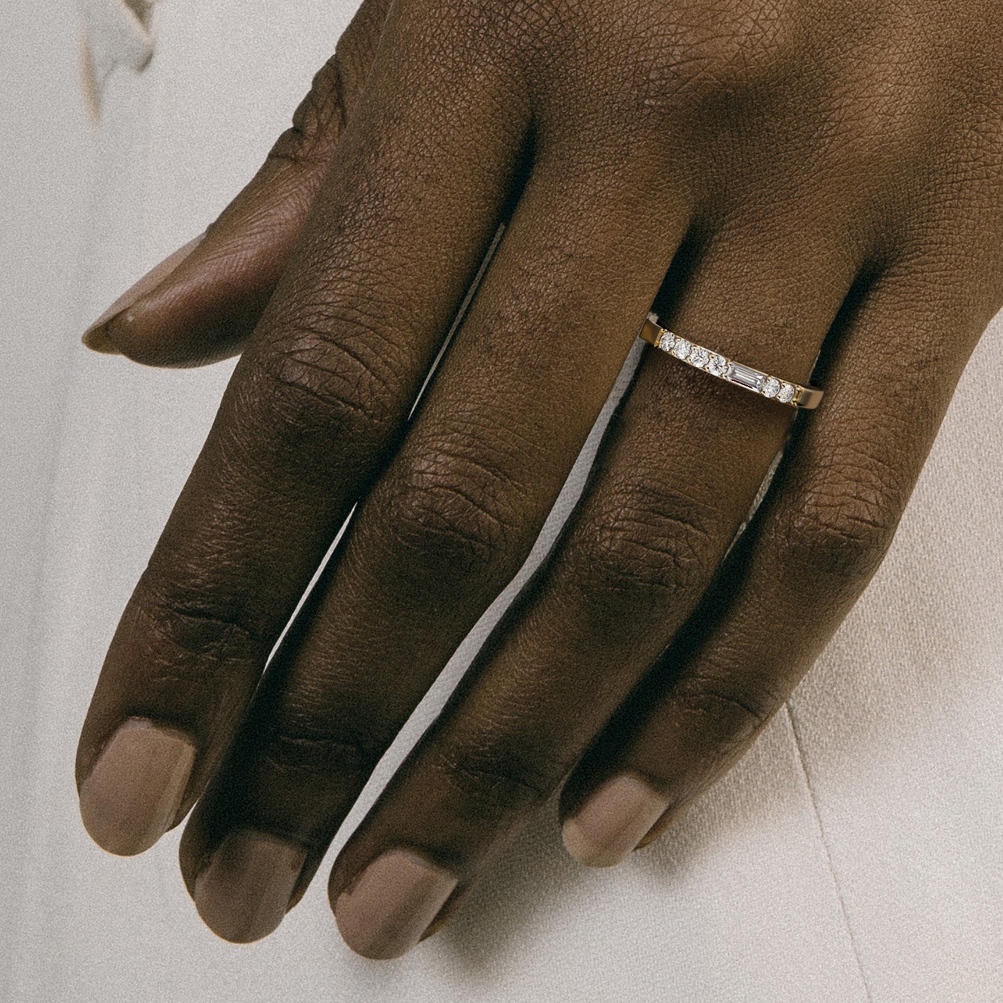 2mm mixed diamond eternity band worn on hand