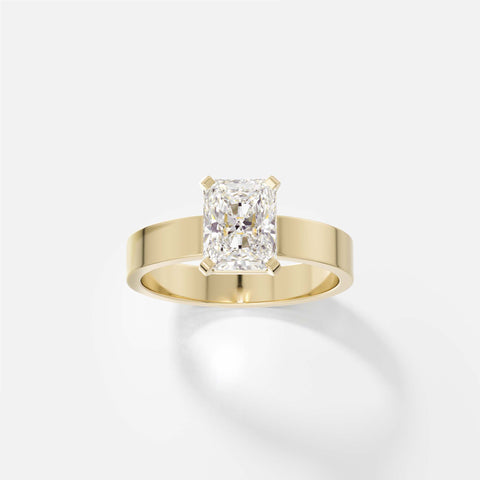 Wider Band Prongs Engagement Ring with Radiant Lab created Natural Diamond 14k 18k yellow white rose gold or platinum SHW Fine Jewelry NYC