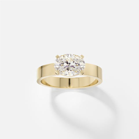 Wide Band Prongs Engagement Ring with Oval Lab created Natural Diamond 14k 18k yellow white rose gold or platinum SHW Fine Jewelry NYC 