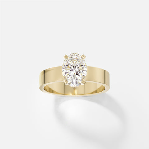 Large Band Tabs Engagement Ring with Oval Lab created Natural Diamond 14k 18k yellow white rose gold or platinum SHW Fine Jewelry NYC 